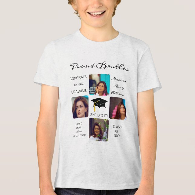 Grad Cap Multiple Photo Grad Keepsake Brother Tri-Blend Shirt (Front)