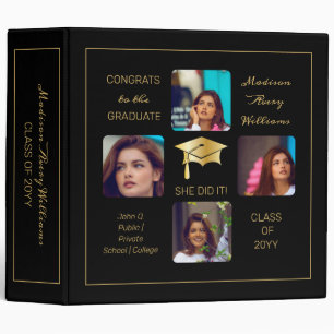 Grad Cap Multiple Photo Graduate Black Keepsake 3 Ring Binder