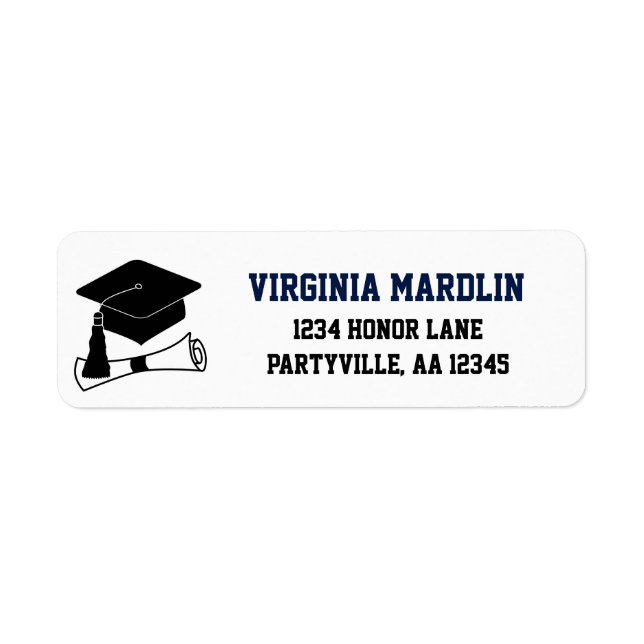 Grad Cap Navy Graduation Address Label (Front)