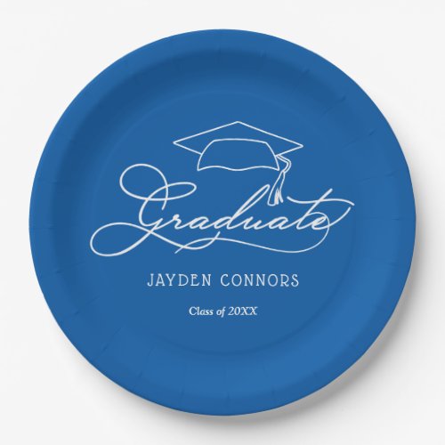 Grad Cap on Blue Graduation Paper Plates