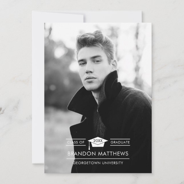 Grad Cap Photo Graduation Announcement (Front)