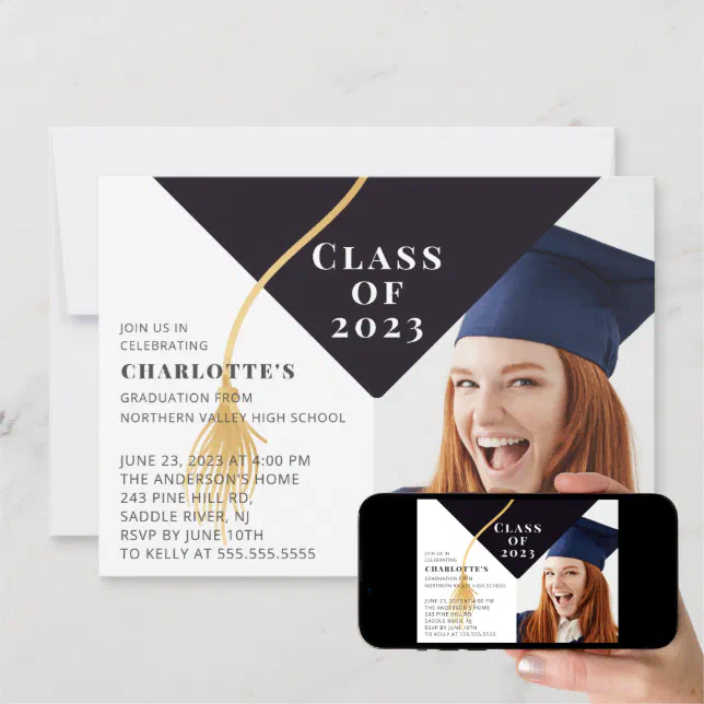 Grad Cap Photo Graduation Invitation | Zazzle