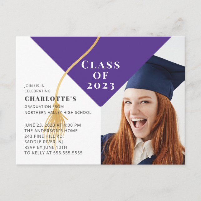 Grad Cap Photo Graduation Invitation (Front)