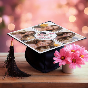 Grad Cap Pink Florals She Did It 4 Photo Collage
