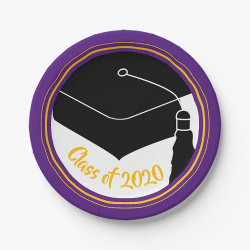 Grad Cap Purple and Gold Class Year Paper Plates