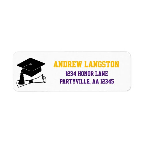 Grad Cap Purple and Gold Graduation Address Label