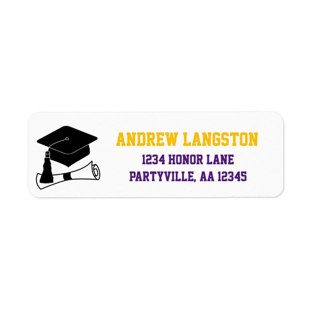 Grad Cap Purple and Gold Graduation Address Label (Front)