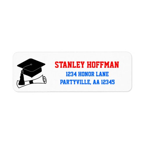 Grad Cap Red and Blue Graduation Address Label