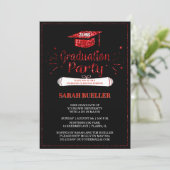Grad Cap Red Glitter 2018 Graduation Party Invitation (Standing Front)