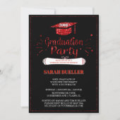 Grad Cap Red Glitter 2018 Graduation Party Invitation (Front)