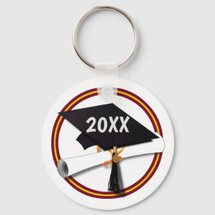 Grad Cap School Colors Gold and Red Keychain