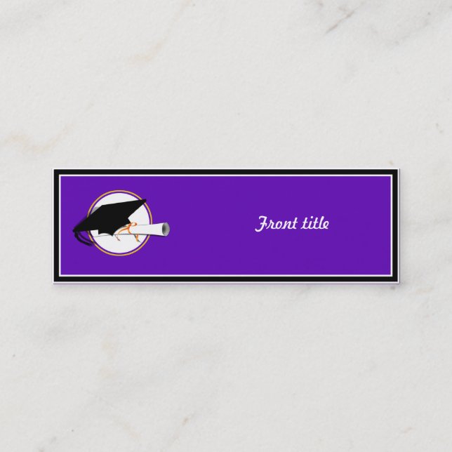 Grad Cap School Colors Purple Mini Business Card (Front)