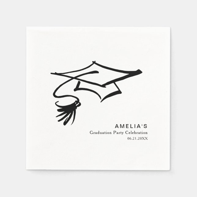 Grad Cap Simple Modern Graduation Party Napkins (Front)