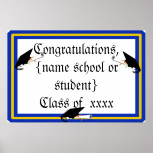 Grad Cap Tilt w/ School Colors Blue And Gold Poster