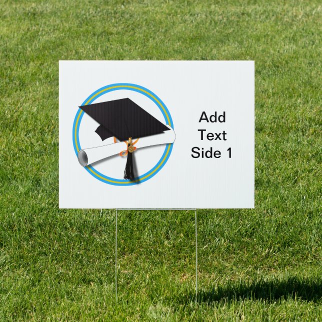 Grad Cap w/ Diploma - Blue Yard Sign (Insitu)