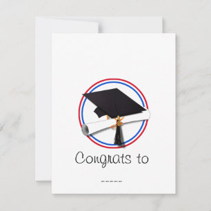 Grad Cap w/Diploma - Red & Blue School Colors Invitation