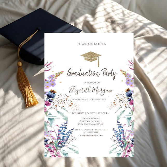 Grad Cap Wildflower Meadow Dried Graduation  Invitation (Creator Uploaded)