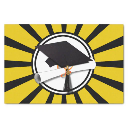 Grad Cap with Black and Gold Graduation Tissue Paper