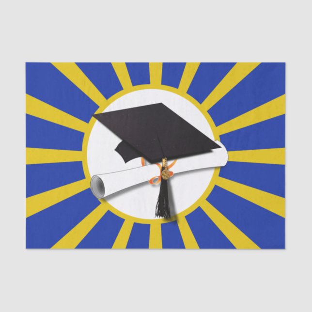 Grad Cap with Blue and Gold Tissue Paper (Front)
