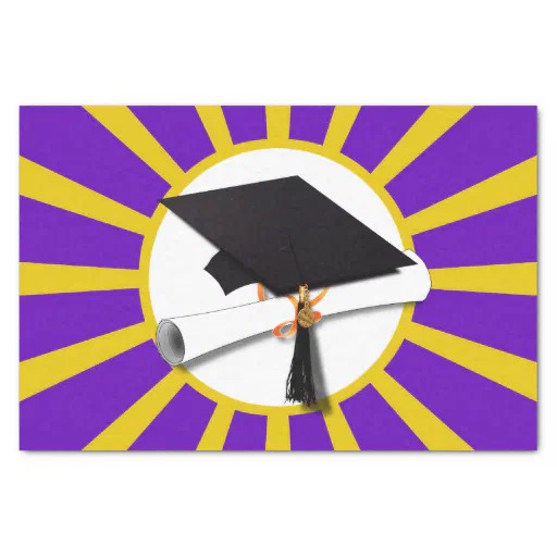 Grad Cap with Purple and Gold Graduation Tissue Paper