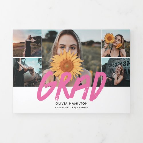 Grad Casual Brush Photo Tri_Fold Announcement