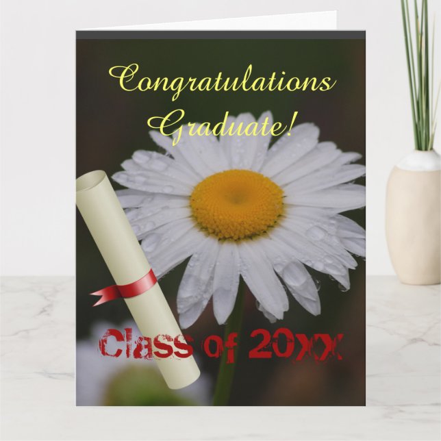 Grad Class Fancy Personalize Name Floral Daisy Card (Front)