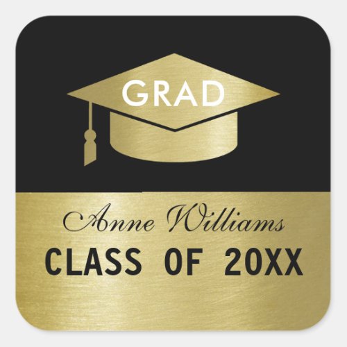 Grad class  graduation postage with name square sticker