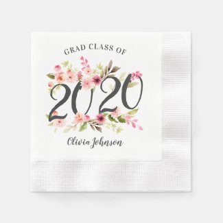 Grad Class of 2020 | Pink Watercolor Flowers Napkins