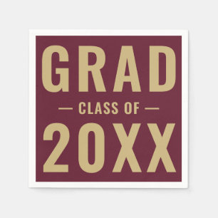 Grad class of 2023 burgundy gold modern typography napkins