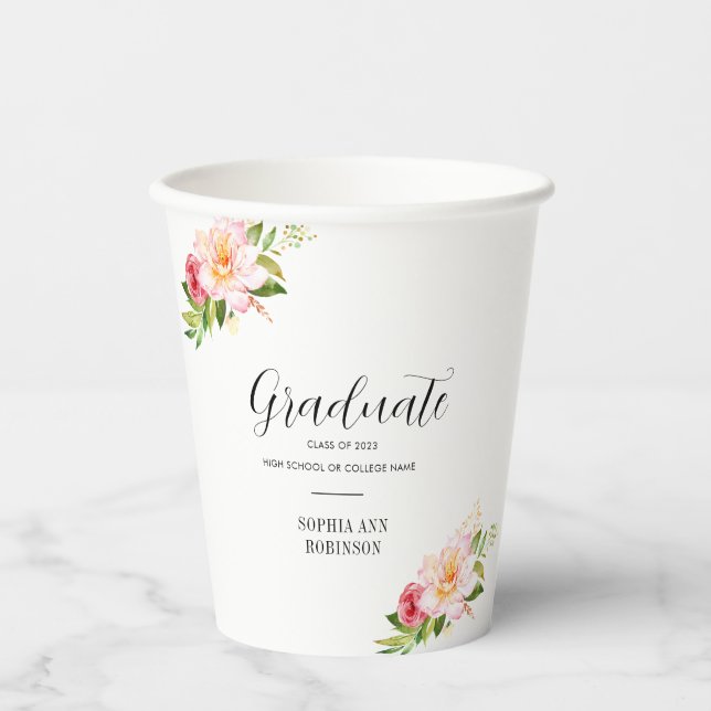 Grad Class of 2023 Floral Graduation Party  Paper Cups (Front)