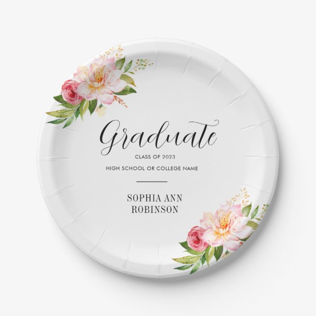 Grad Class of 2023 Floral Graduation Party  Paper Plates (Front)