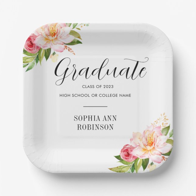Grad Class of 2023 Floral Graduation Party  Paper Plates (Front)