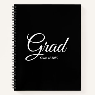 Grad class of 2024 black custom script elegant notebook