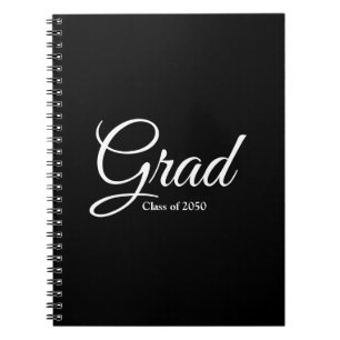 Grad class of 2024 black custom script elegant notebook