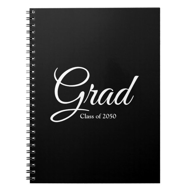 Grad class of 2024 black custom script elegant notebook (Front)