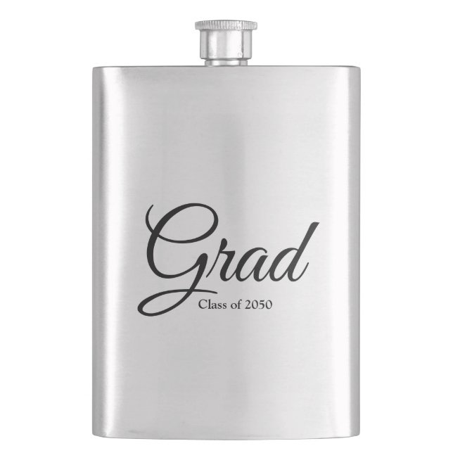 Grad class of 2024 black custom script text flask (Front)
