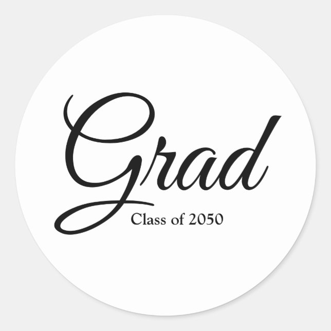 Grad class of 2024 black white custom script text classic round sticker (Front)