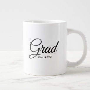 Grad class of 2024 black white custom script text giant coffee mug