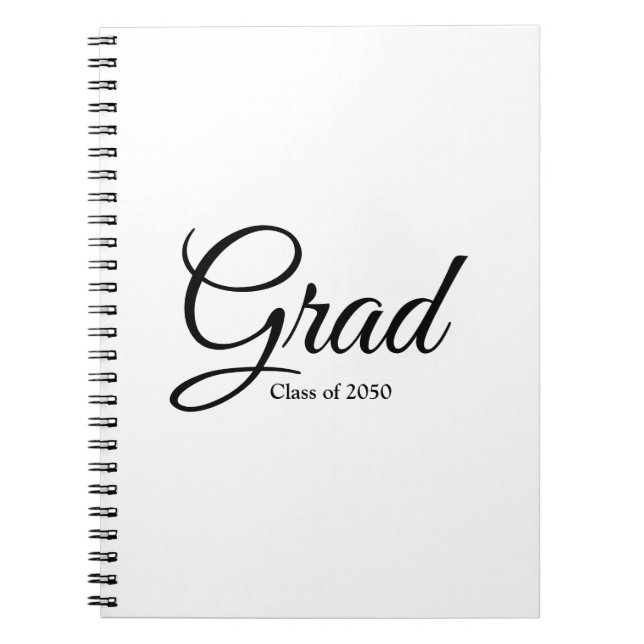 Grad class of 2024 black white custom script text notebook (Front)