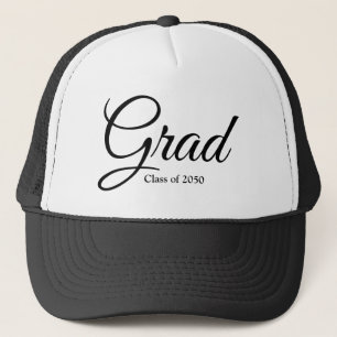 Grad class of 2024 black white custom script text trucker hat