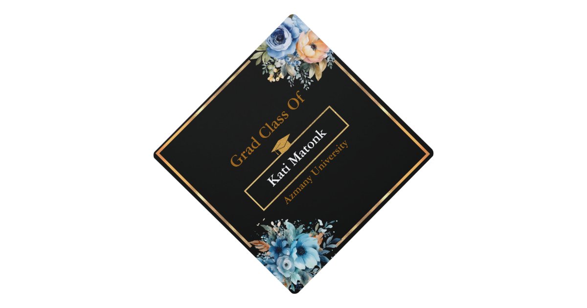 Grad class of 2024 custom template black gold graduation cap topper ...