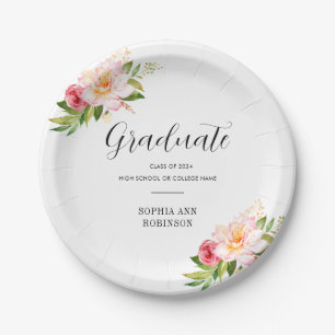 Grad Class of 2024 Floral Graduation Party Paper Plates