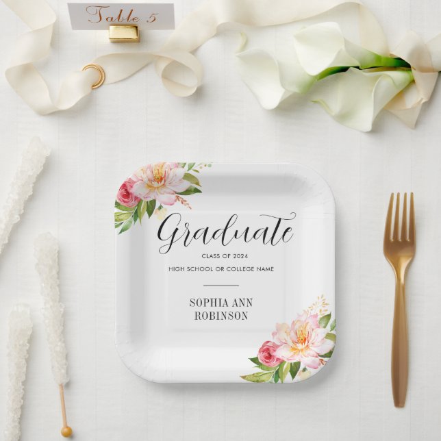 Grad Class of 2024 Floral Graduation Party  Paper Plates (Wedding)