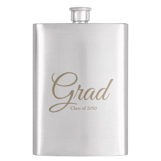 Grad class of 2024 gold custom script text flask (Front)