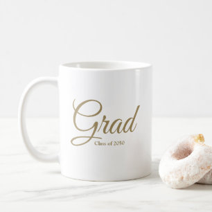 Grad class of 2024 gold white custom script text coffee mug