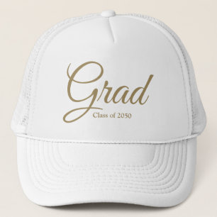 Grad class of 2024 gold white custom script text trucker hat