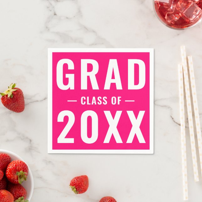 Grad class of 2024 hot pink modern typography napkins (Insitu)