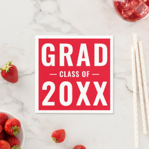 Grad class of 2024 red modern typography party napkins