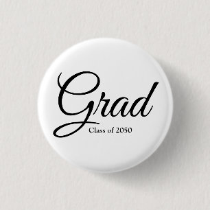 Grad class of 2024 white black custom script text button