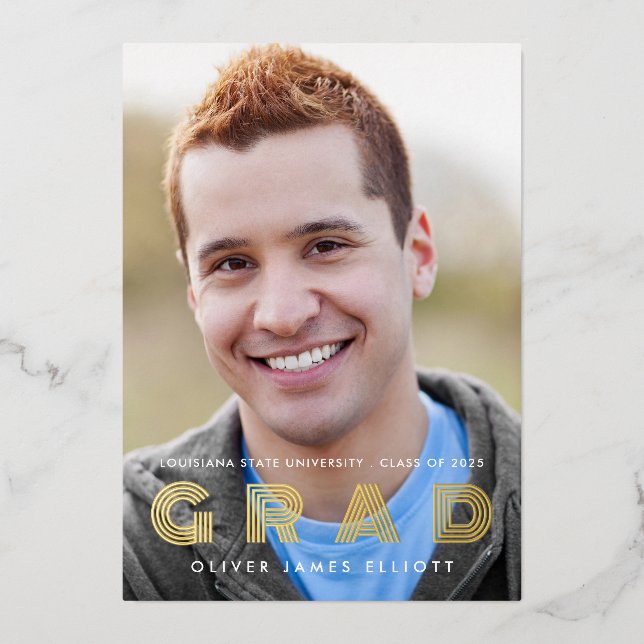 GRAD Class of 2025 Photo Graduation Gold Foil Foil Invitation (Front)